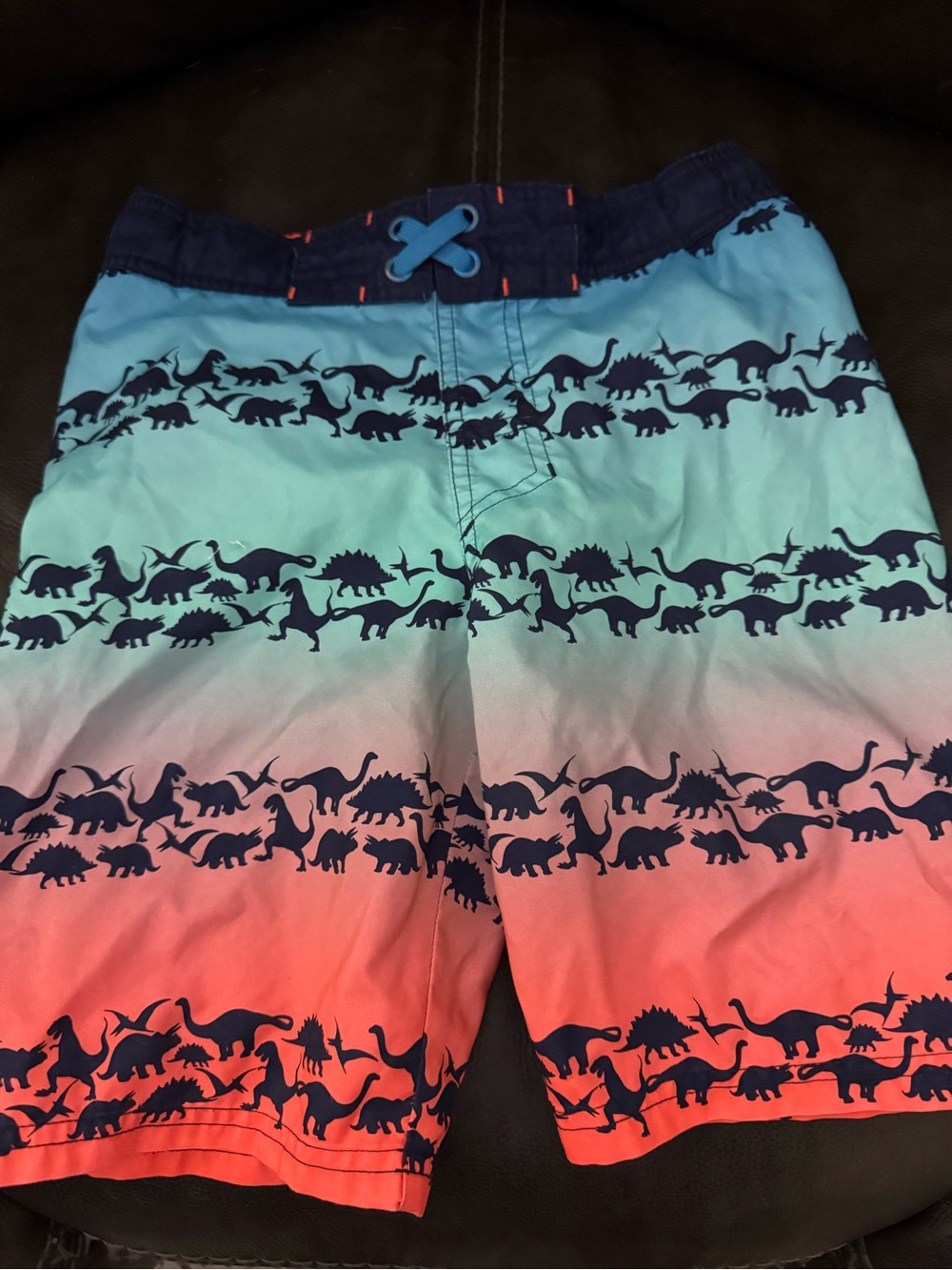 Kids Gradient Dino Swim Shorts - Blues & Coral size Medium GUC